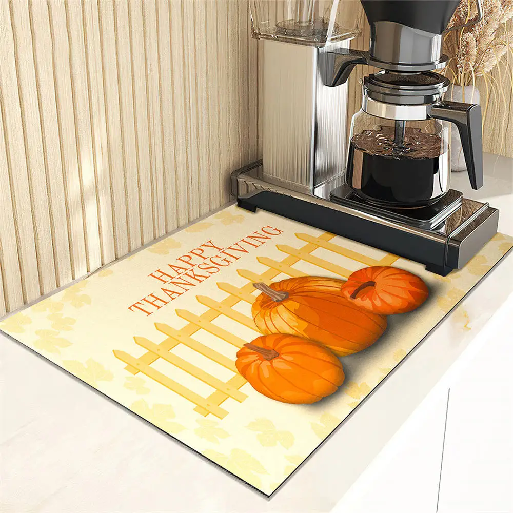 Kitchen Super Absorbent Mat Thanksgiving Day Pumpkin Pattern Mat Drying Mat Quick Dry Bathroom Drain Pad Kitchen Faucet Placemat