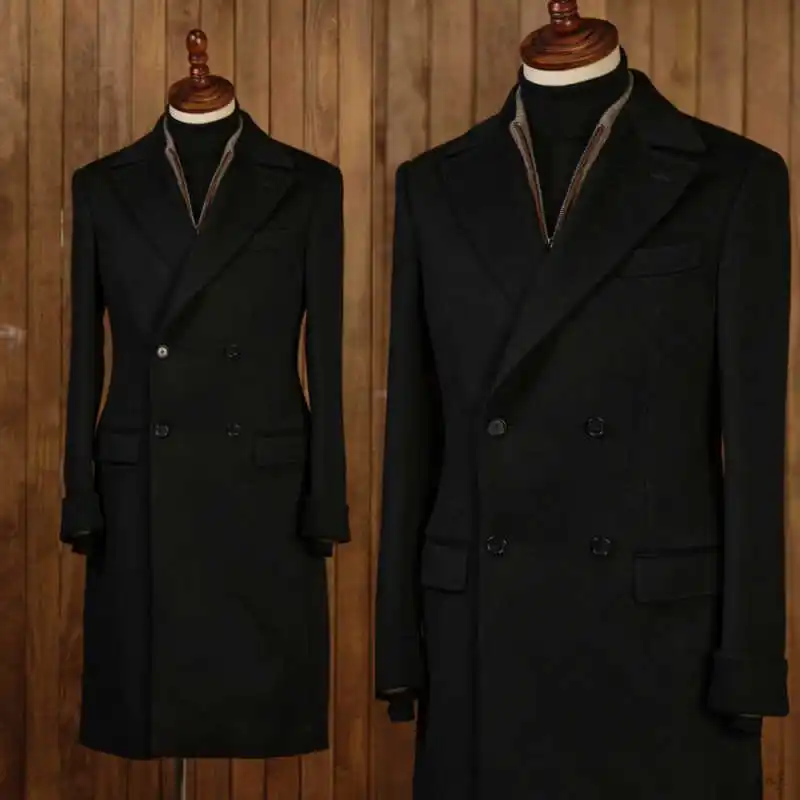 Classic Fit Men Coat Double Breasted Peaked Lapel Man Overcoat Formal Wool Blend Winter Winter Business Blazers Customized