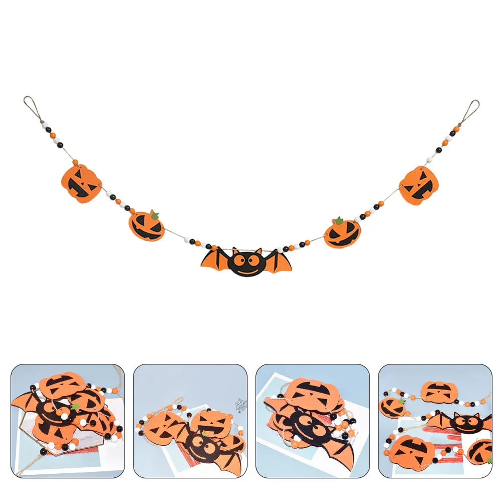

Halloween Banner Felt Bat Pumpkin Beaded String Banner For Fireplace Wall Home Outdoor Decoration Party Hanging Flags