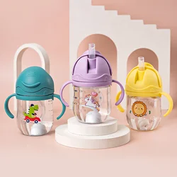 No Spill Sippy Cup For Toddlers Wide-Caliber Baby Drinking Bottle With Gravity Ball Straw Milk Water Dual-Use Kids Feeding Cups