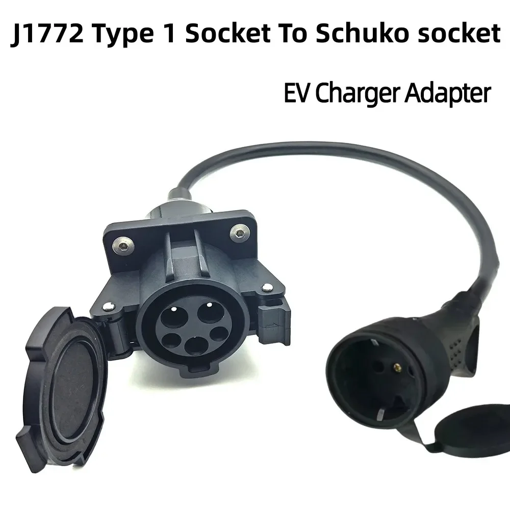 16A J1772 Type1 to Schuko Socket EV Charger Adapter Cable, Portable Charging Connector for E-Bike, Scooter, One Wheel