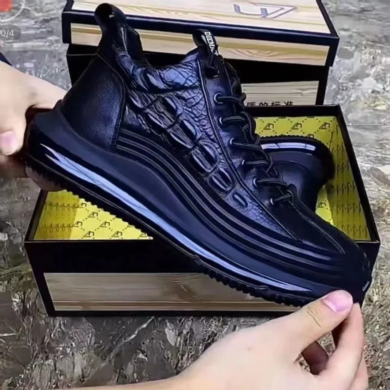 

Новые мужские повседневные кожаные туфли унисекс из искусственной кожи с круглым носком и передним ремешком, увеличивающие рост, на среднем каблуке, черные, коричневые, размер 39-44)