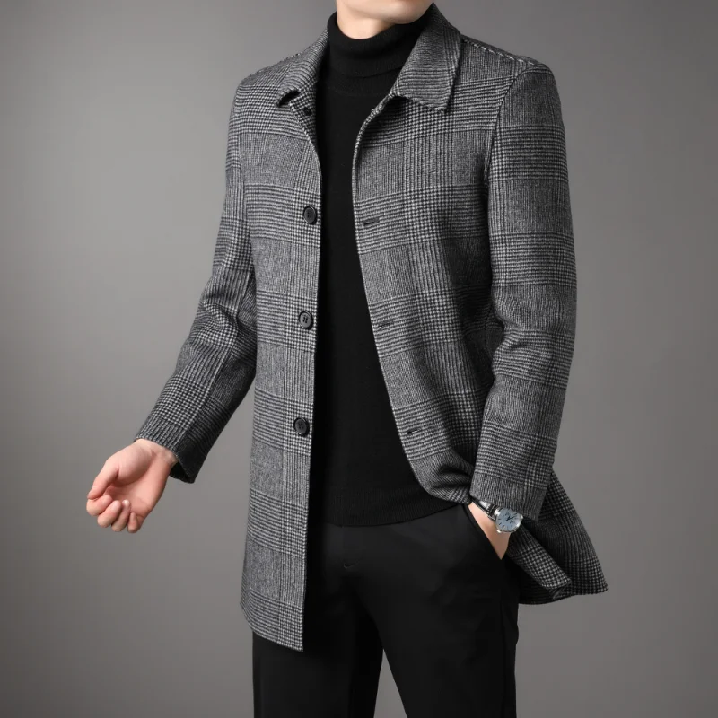 Top Grade Men X-long Wool & Blends Single Breasted Coat 2023 New  Autumn Winter Men Business Casual Classic Wool Brand Jacket