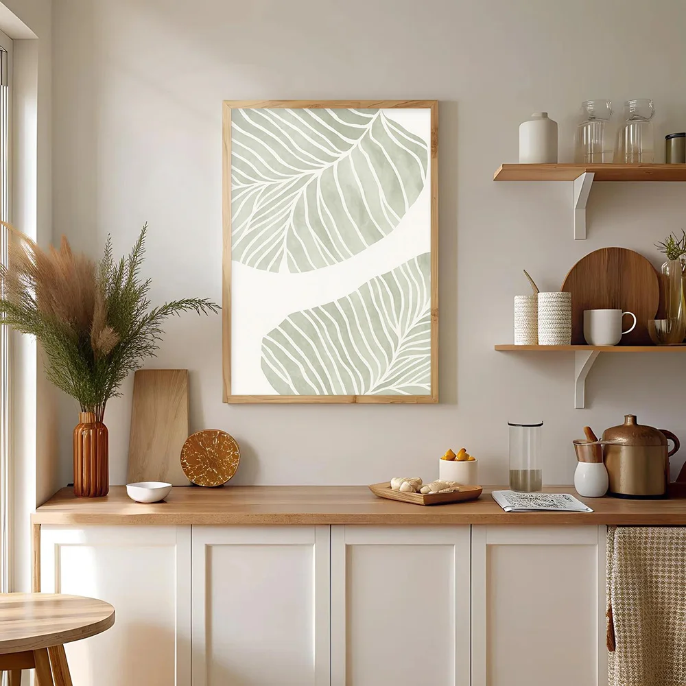 1pc Frameless Vertical Modern Monstera Leaf Canvas Wall Art - Mint Green & White Botanical Print, Minimalist Leaf Painting Po