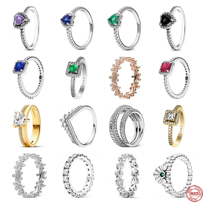 2025 New 925 Sterling Silver Women's Ring Red Heart With Colorful Zircon New Rings Gift DIY Jewelry Fit Original Bracelets