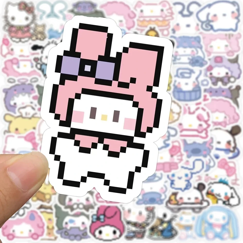 10/30/50/100pcs Pixels Hello Kitty Kuromi Stickers Kawaii My Melody Sticker Guitar Luggage Fridge Notebook Pochacco Decals Toys