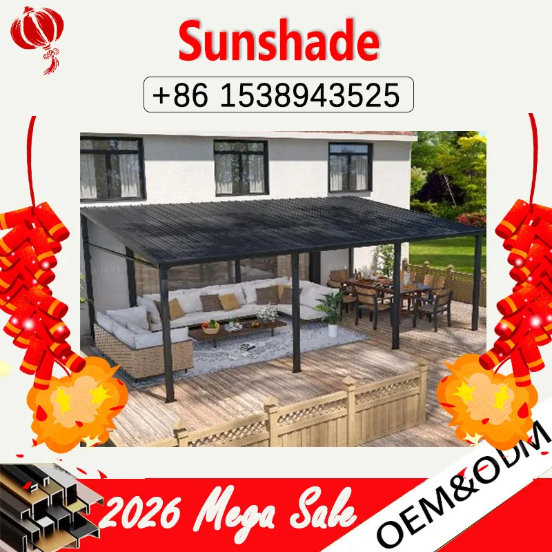 

Hard-roofed sloping gazebo, outdoor gazebo with metal roof, wall-mounted gazebo with drainage holes, for terrace use.
