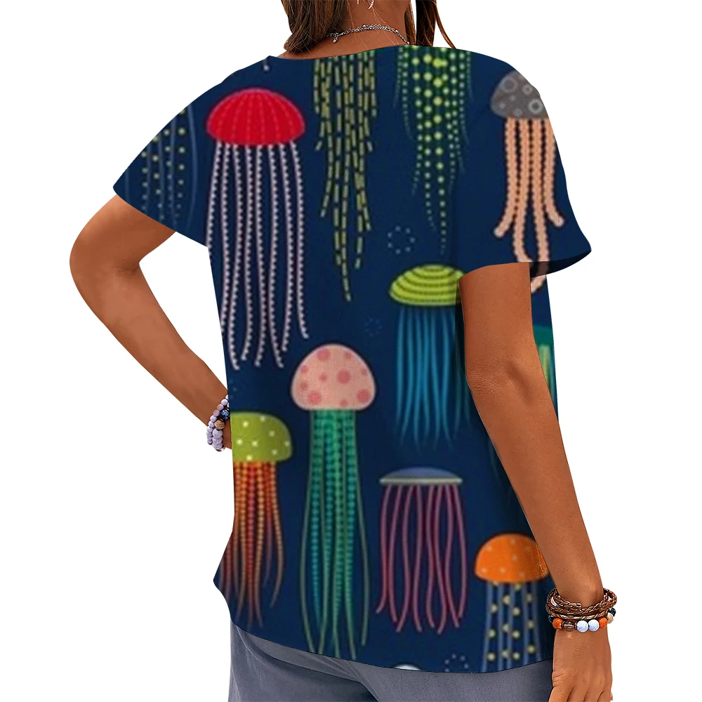 CLOOCL Women T-shirt Colorful Jellyfish Pattern 3D Printed Tees Button Decorate Short Sleeve Blouse Summer Casual Female Clothes