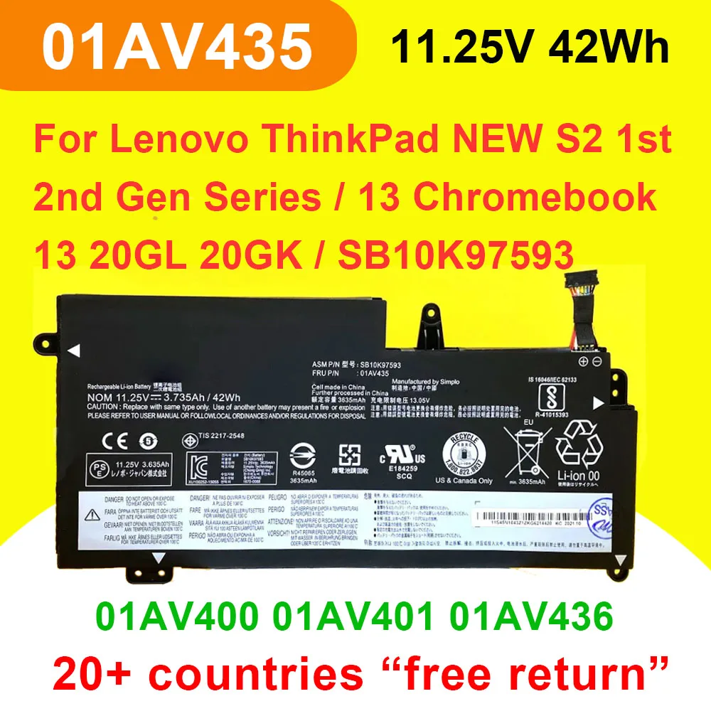 DODOMORN 01AV435 Laptop Battery For Thinkpad NEW S2 2017 2018 13 20GL 13.3