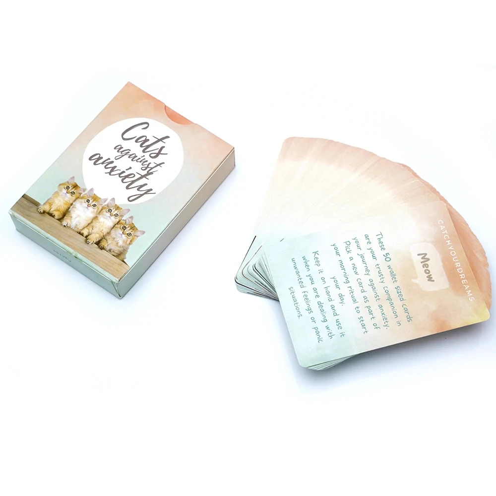 Karty Przeciwko Lękowi dla Kotów - 50 Kart na Wyznanie Siebie i Redukcję Stresu, Afirmacje na Emocje Lękowe 9*6,5cm
