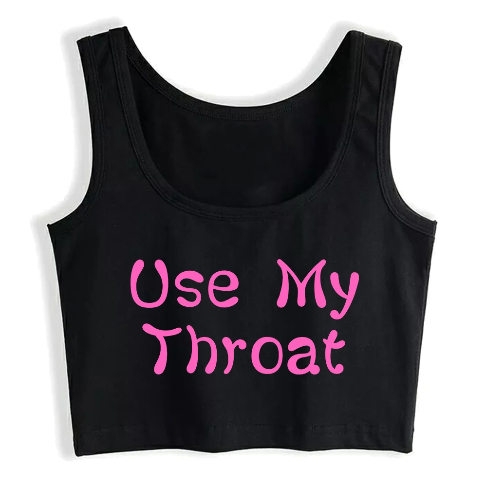 Use My Throat Pink Glitter Design Cotton Sexy Crop Top Hotwife Humor Fun Flirting Style Tank Tops Swinger Naughty Camisole