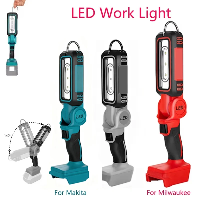 1200lm Cordless LED Work Light for Dewalt/Makita/Milwaukee 18V 20V Battery Folding Light with Hook for Workshop Camping Outdoor