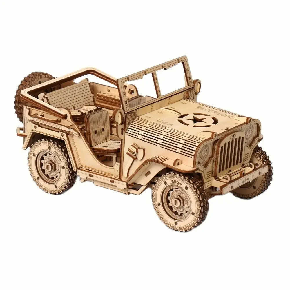 DIY Mechanical Off-road Cars Wood Puzzle Toys Child Classic Jeep Building Block Kits Models for Boys Adults 3d Ww2 Military Gift