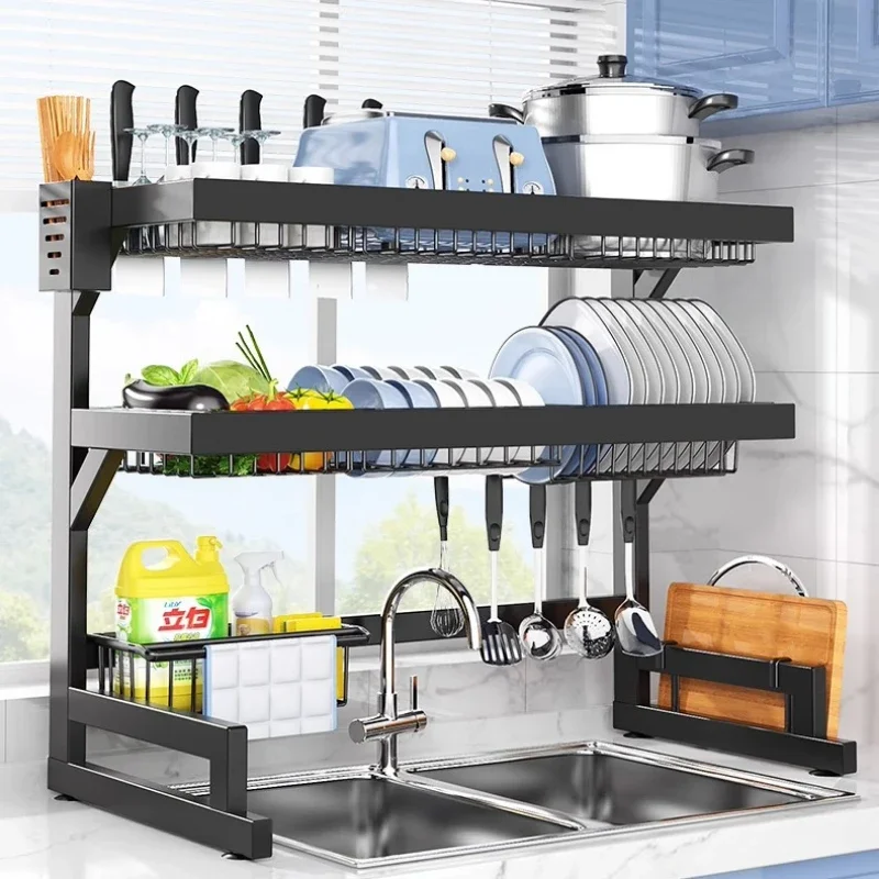 

2 Layer Kitchen Sink Dish Drying Rack Over The Sink Utensil Storage Holder Countertop Cutting Board Organizer