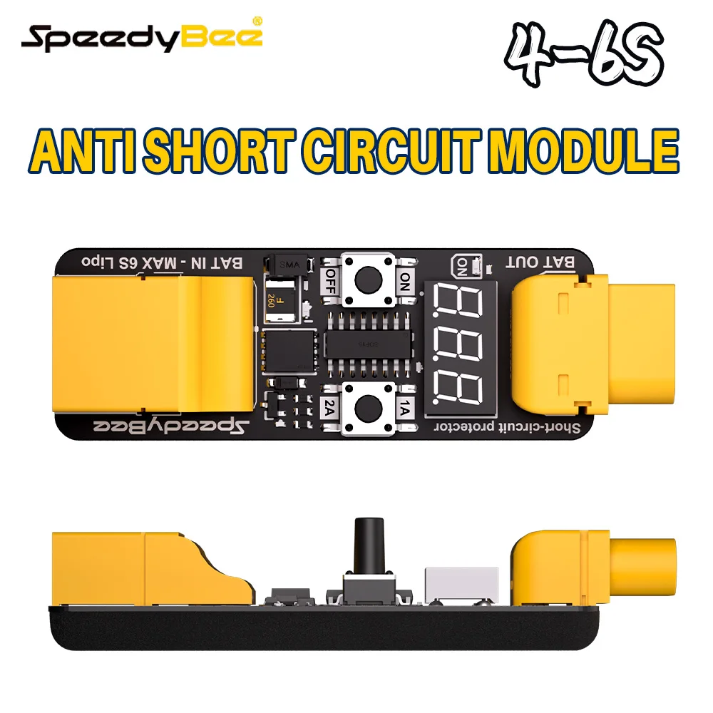 SpeedyBee Anti Short Circuit Module 4-6S 1A/2A  Current Limiting Digital Display Short-Circuit Protection Tool For Flight Stack