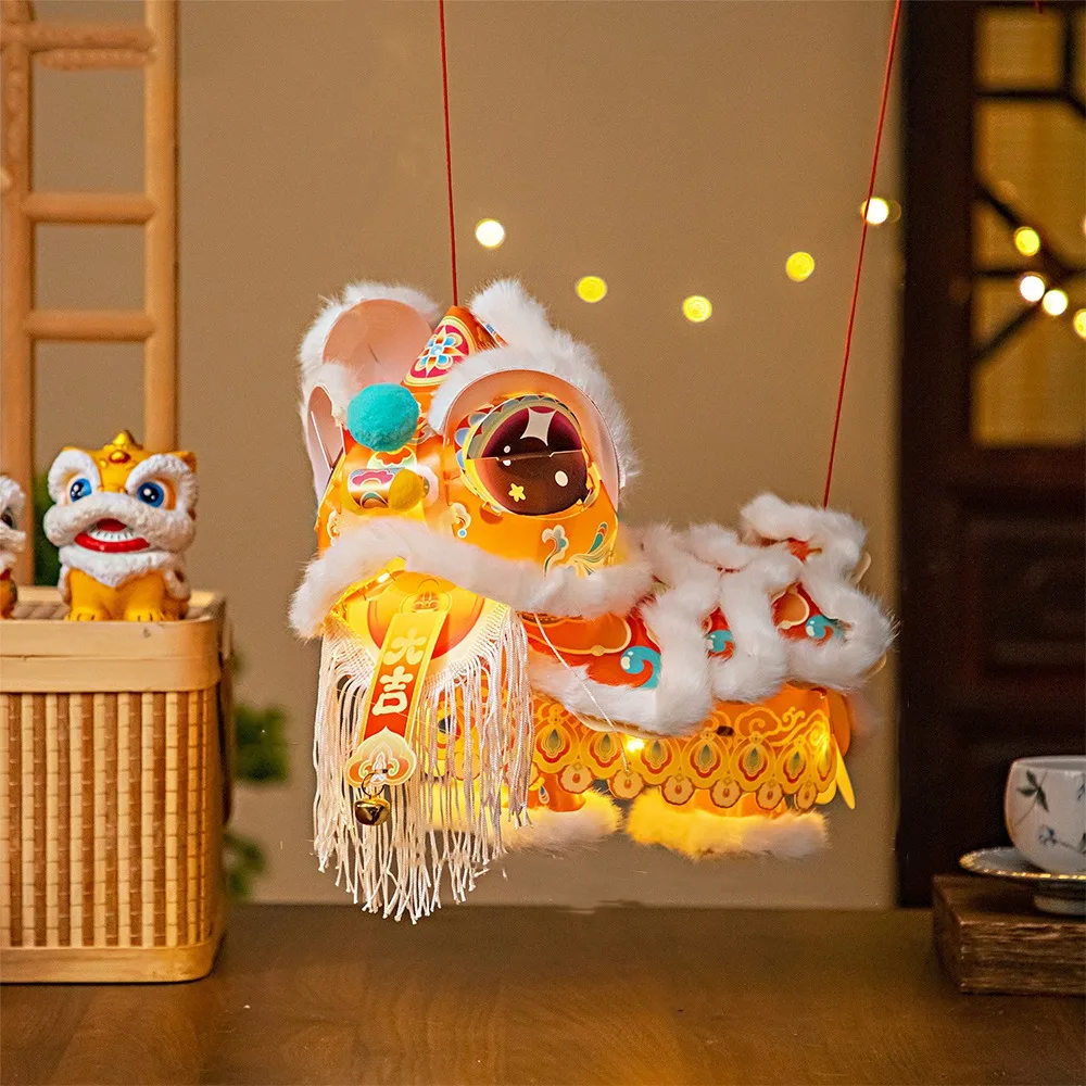 

Ancient Style Lion Dance Lantern DIY Material Package Blessing Chinese New Year Lantern Paper with Tassel Portable Lantern
