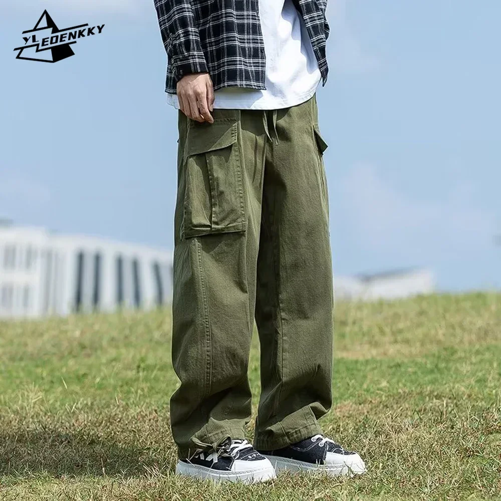 

8XL American-style Cargo Pants Men Women Cotton Multi-pocket Baggy Trousers Vintage Solid Color Straight-leg Casual Pants Unisex