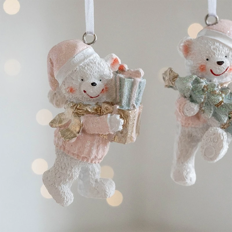 Lovely Christmas Couple Bear Pendant Suitable Accessory for Display on Bedsides or Desk Bringing Holiday to Any Space