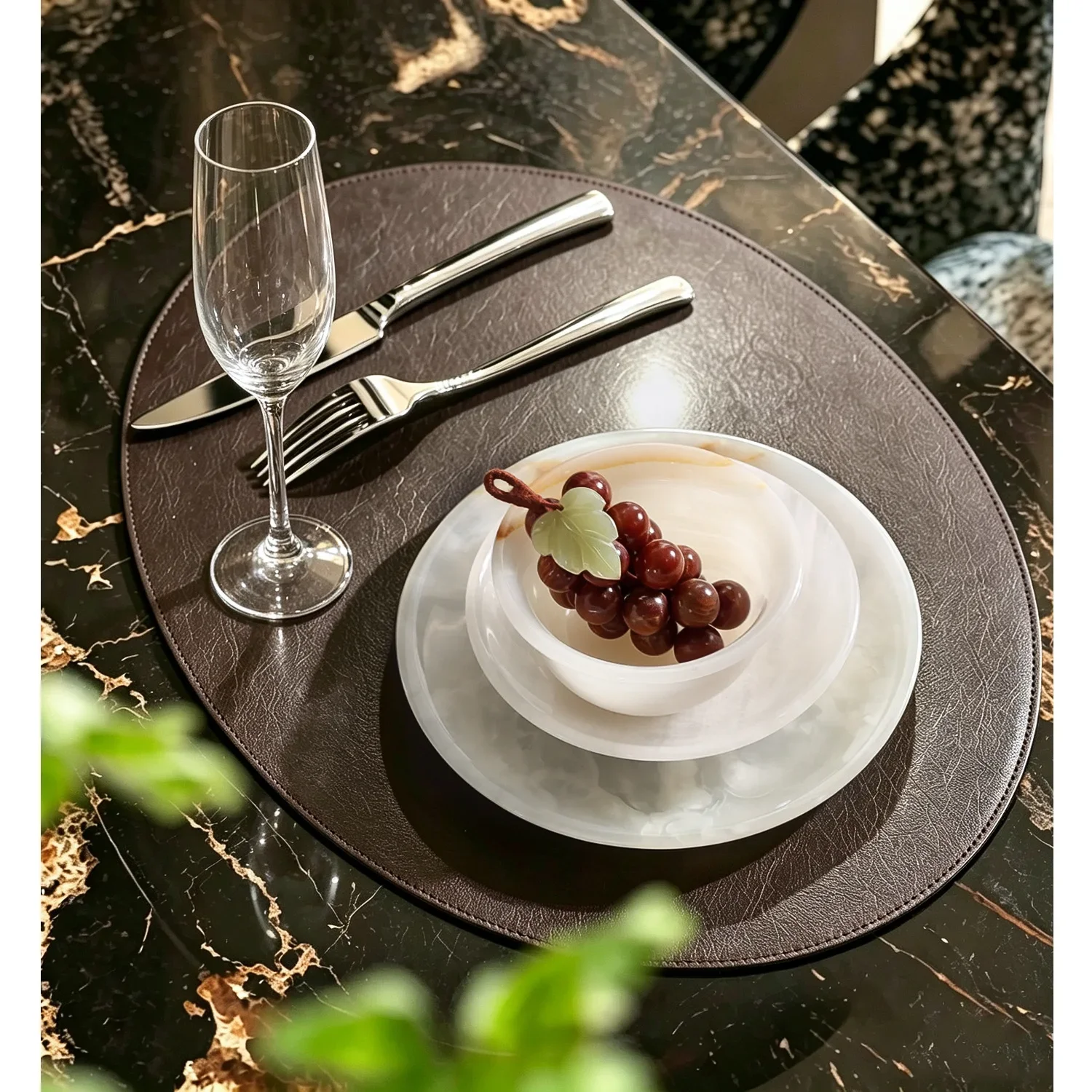 White Onyx Natural Marble Dinnerware Luxury Tray Plate Dish Bowl Tableware Set Kitchen Dining Table Decor Gift