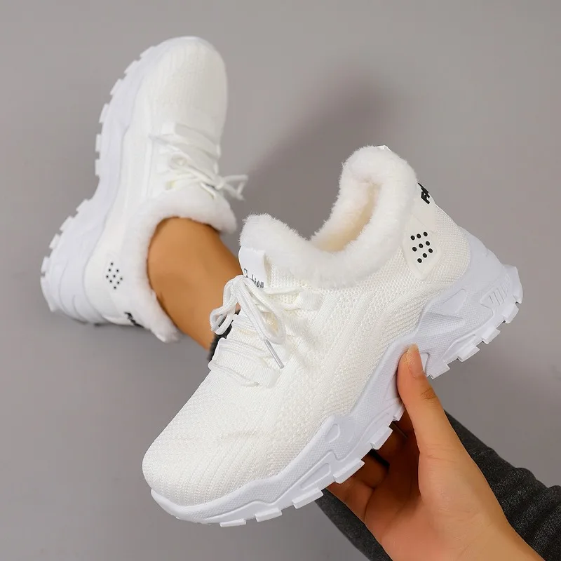 

Women's Winter Warm Sneakers, Non-slip Soles, Suitable for Outdoor Walking and Sports in Cold Weather, White Sneakers