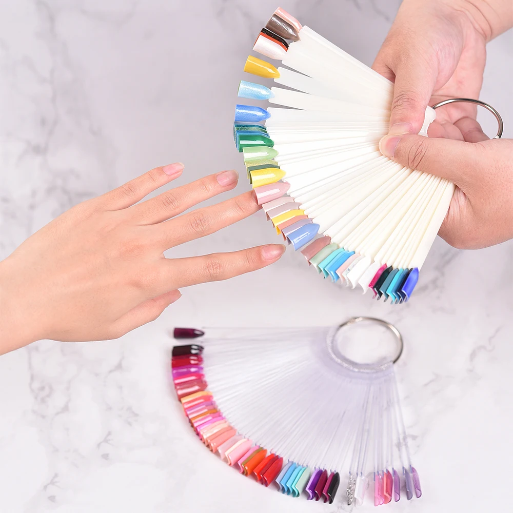 

Черный прозрачный дизайн ногтей, дисплей в форме веера, гель-лак для дизайна ногтей, палочка для ключей с кольцом для ключей, 50 шт., инструменты для практики маникюра