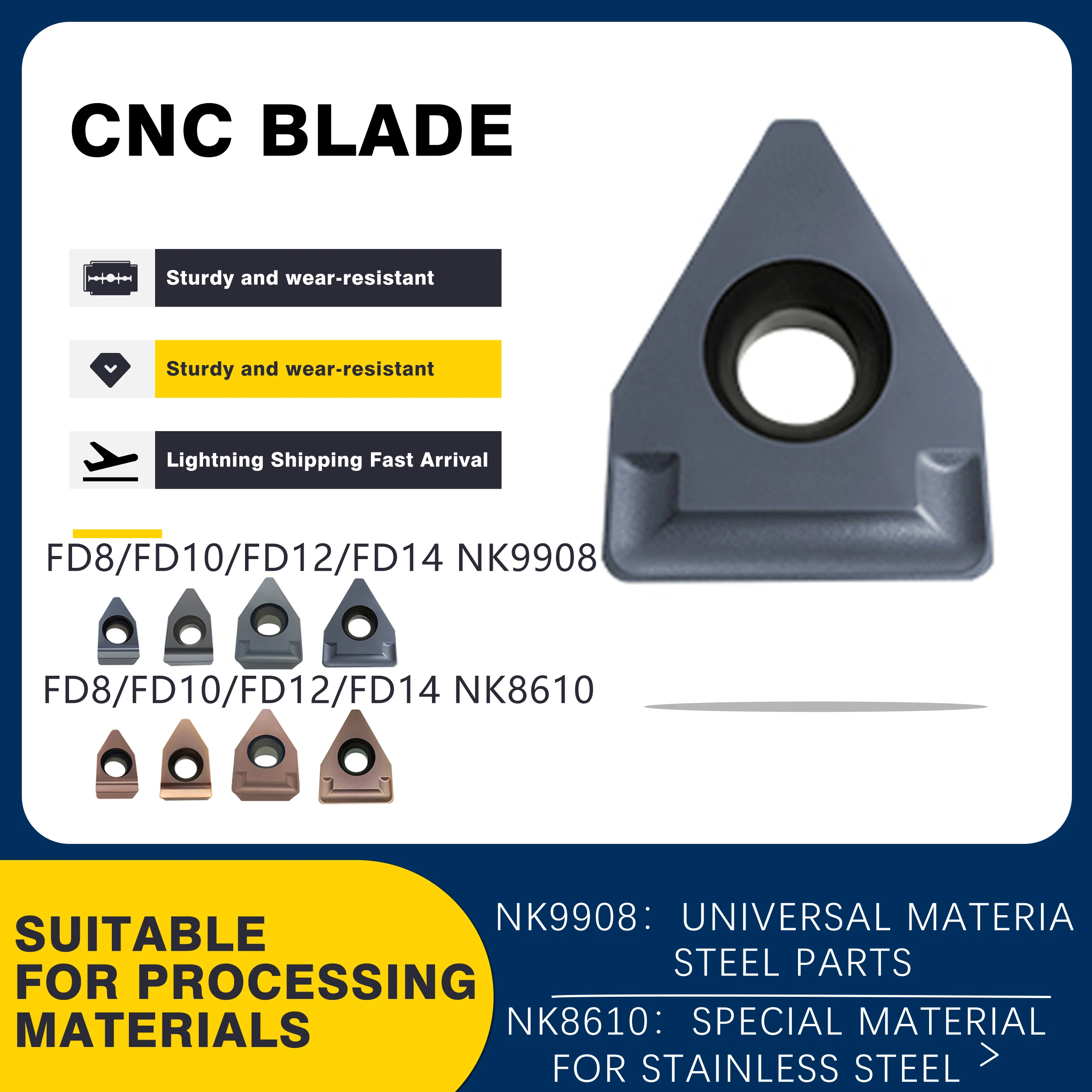 High quality Single-ended slotted blade FD14-R1.0 FD12-R1.0 FD10-R0.6 MTEHR CNC tool holder special blades Wear-resistance Tools