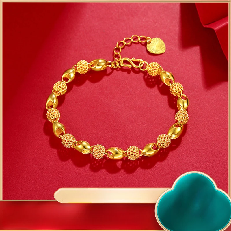 

Pure Gold Hot Selling Gold Fashion Jewelry Hollow out Linglong Buddha Bead Bracelet Women's 24k Gold