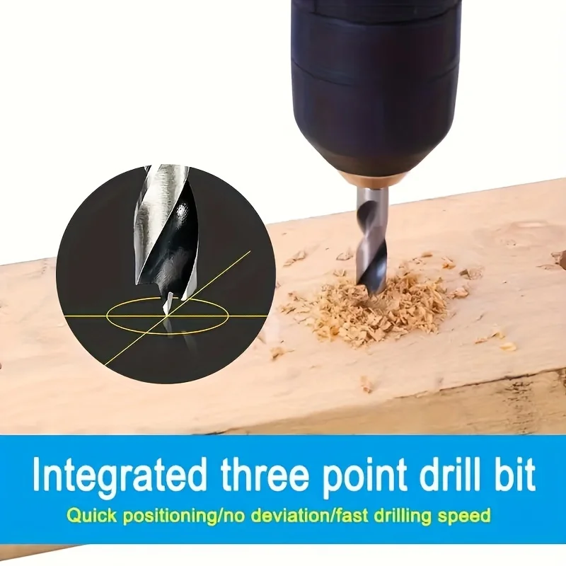 

6-piece high-speed steel 1/4-inch quick-change hex shank woodworking drill bit set, short drill bit set for reaming woodworking.