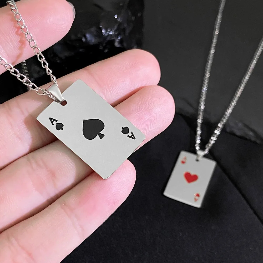 Hip-hop Style Declaration Card Spades Heart Stainless Steel Necklace Suitable for Daily Party Travel and Fashion Jewelry 2025
