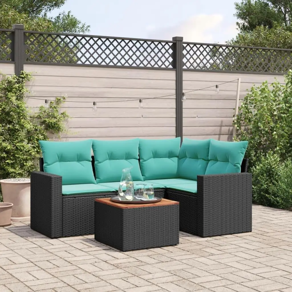 

5 Piece Outdoor Patio Sofa Set with Cushions Black Rattan Furniture Garden Seating