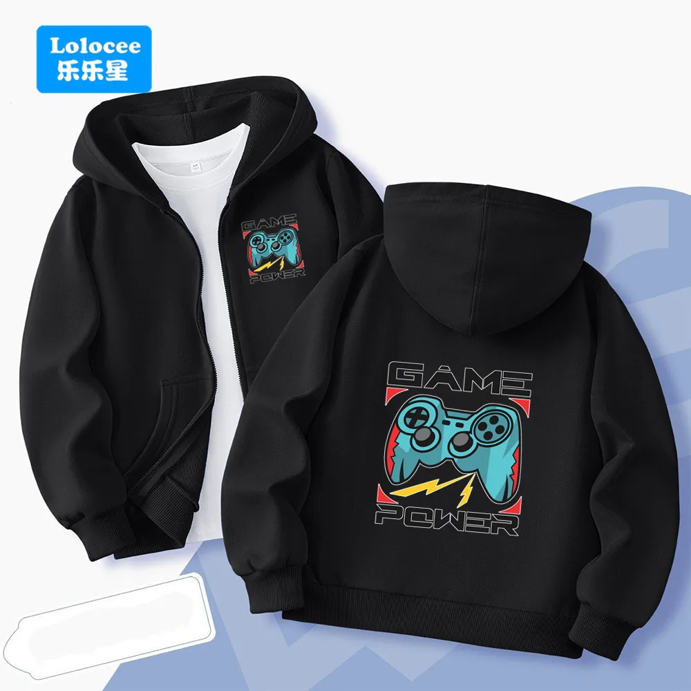 Chłopięce bluzy z kapturem na zamek błyskawiczny z nadrukiem kontrolera do gier, sportowe, codzienne, wiosenno-jesienne kurtki z kapturem dla dzieci, kurtki na zamek dla nastolatków, odzież wierzchnia YXJ01