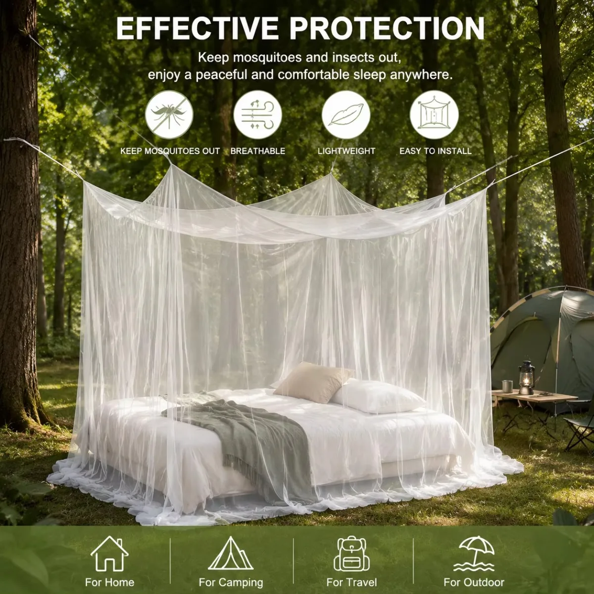 New Large White Outdoor Mosquito Net - Insect-Proof, Protective, Breathable, and Portable Bedroom, Hammock, and Tent Use