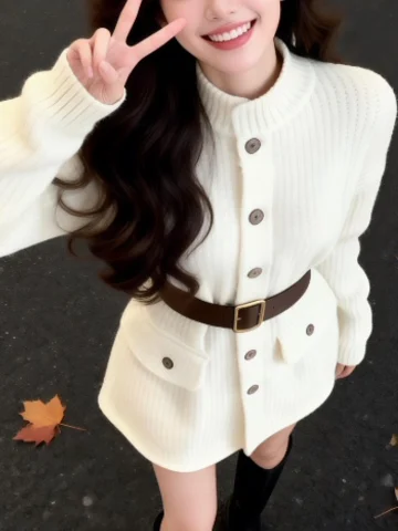 Koreański sweter z dzianiny, wysoki kołnierz, wyszczuplający, piękny, unikalny, modelujący talię, ort, zimowy, miękki, ciepły, długi rękaw.