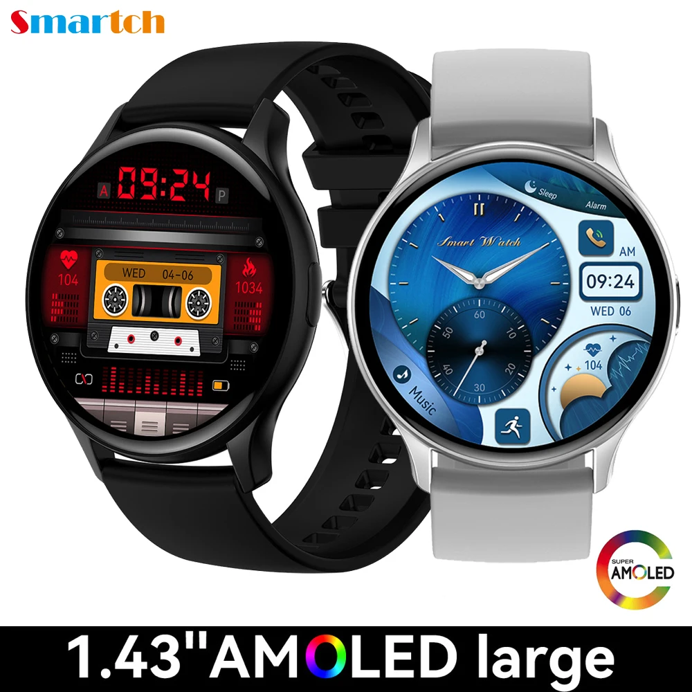 

Мужские умные часы 1,43 дюйма AMOLED Blue Tooth Call Heartrate Always on Display Bracelet Женские фитнес-спортивные водонепроницаемые умные часы NFC