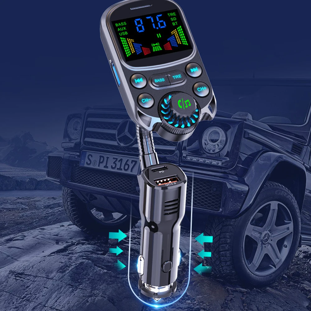 Bluetooth-compatible Car Kit Cigarette Lighter Handsfree FM Transmitter AUX Audio Wireless MP3 Player PD QC3.0 Car Quick Charger