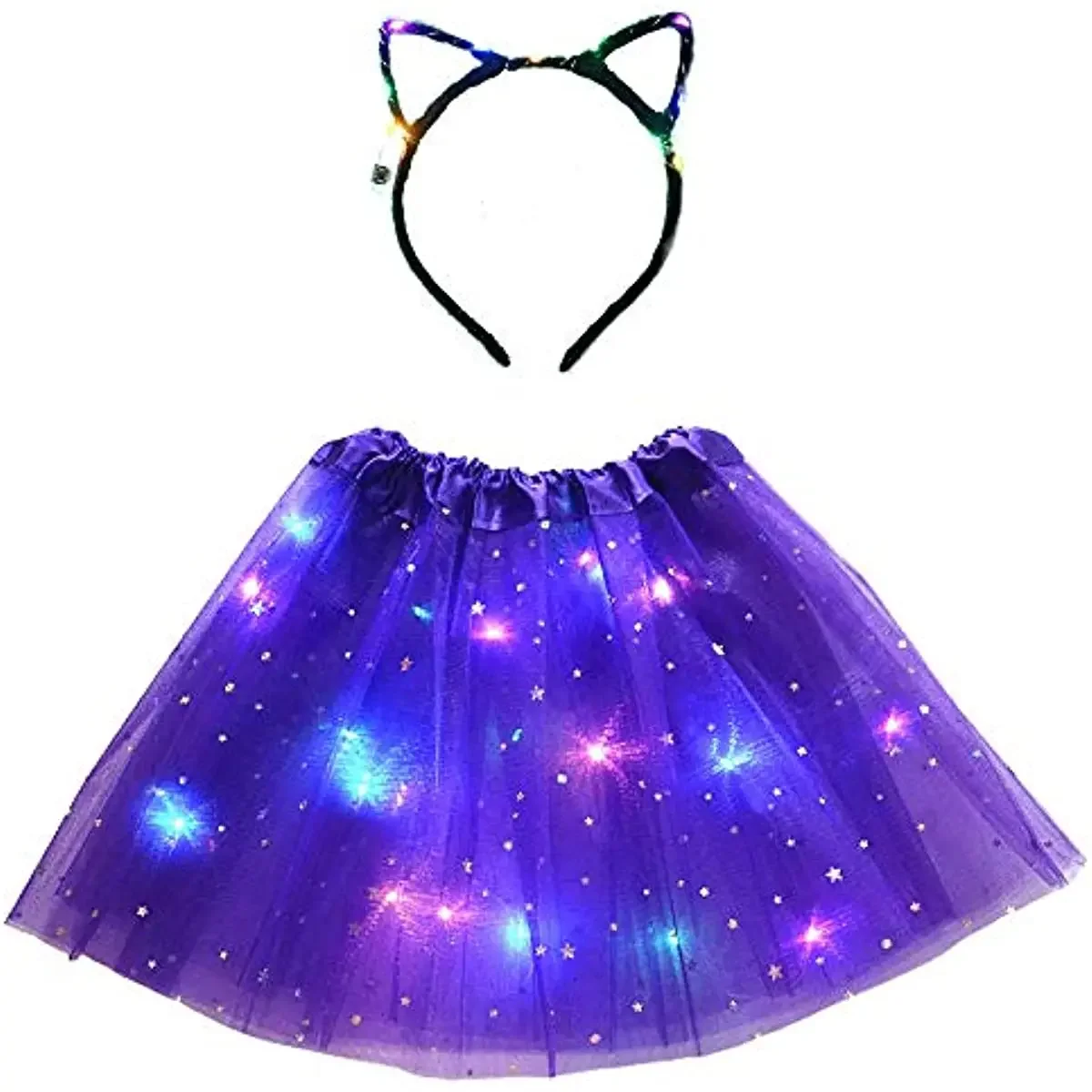 

Girl Kids Light Up Tutu Star Glow Skirt Crown Ear Headbands Birthday Led Neon Party Cat Bunny Animal Costume Set Christmas