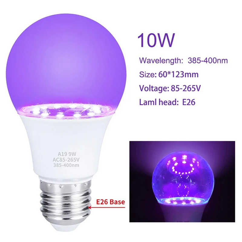 

B03C-9Pcs 10W Ultraviolet UV Bulb Fluorescent Detection UV Lamp Black Light Blue Lamp E26 110V 220V For DJ Party Decoration