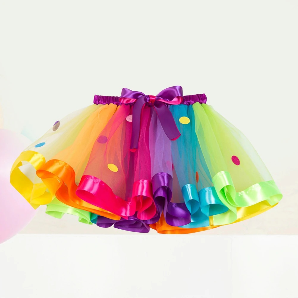 

Rainbow Elastic Waist Big Bowknot Party Dress Tulle For Kids Costume Ballet Dance Wear Soft Comfortable Leggings