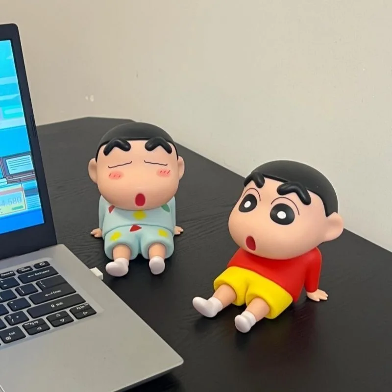 Crayon Shin-Chan Figures Phone Holder Kawaii Anime Desktop Ornaments Cartoon Watching TV Phone Support Cute Doll Decoration Gift