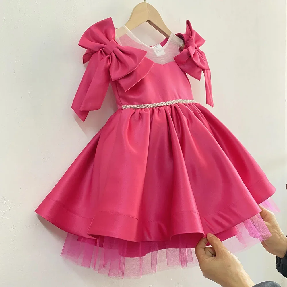 Hot Satin Princess Flower Girl Dresses Cute Ball Gown First Communion Dress For Kids Robe Mariage Enfant Fille Party Holiday