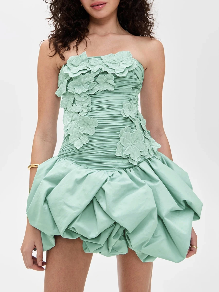 VGH Solidne łączone aplikacje Mini sukienki dla kobiet bez ramiączek bez rękawów bez pleców z wysokim stanem Temperament składana sukienka damska nowość