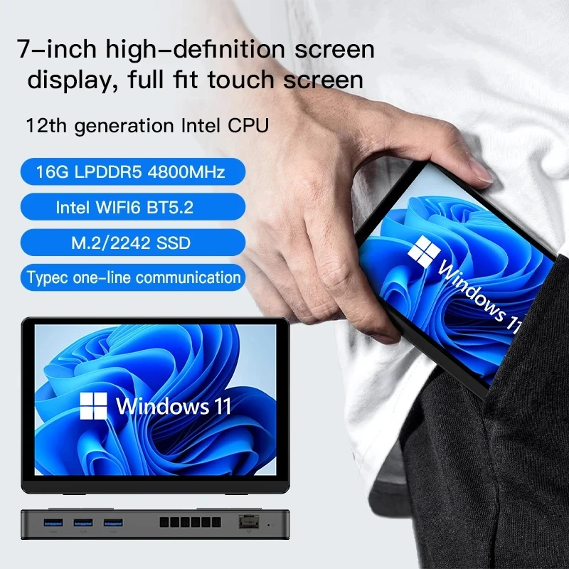 7 بوصة إنتل ألدر ليك N305/N150/N200 كمبيوتر صغير DDR5 NVMe SSD ويندوز 11 شاشة تعمل باللمس اللوحي WiFi6 BT5.2 سطح المكتب جيب الكمبيوتر