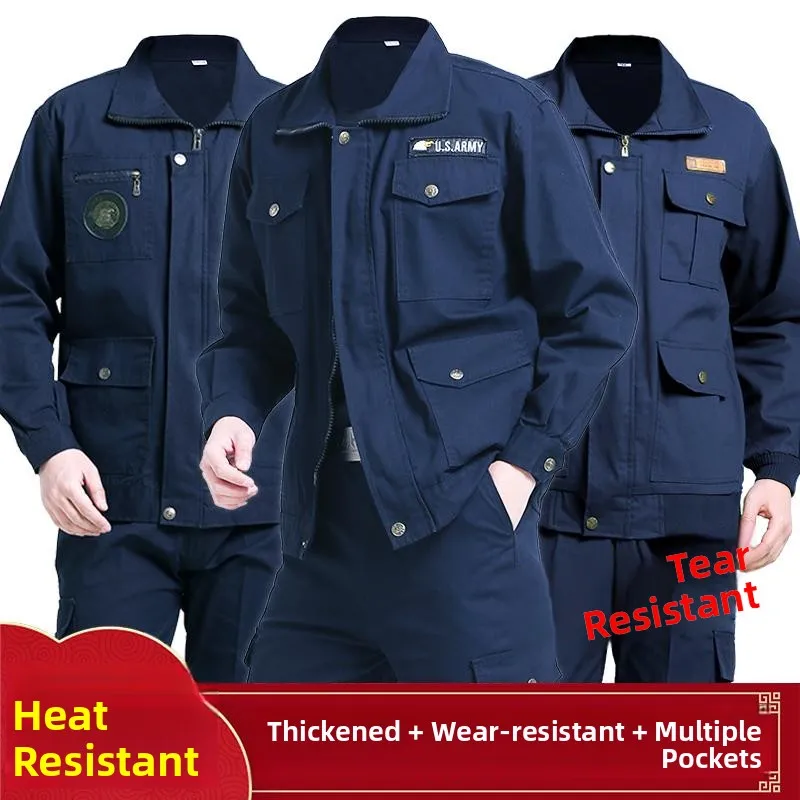 

Мужской рабочий костюм из хлопка: куртка и брюки для сварщиков, защита от ожогов, зимний, для строителей