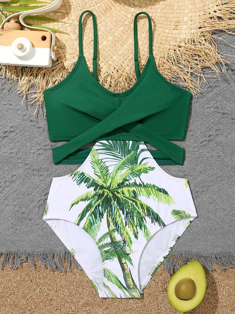 

2026 Printed Girls Swimsuit One Piece Green Kids Swimwear Female Children's Bathers Bathing Swimming Swim Suit Beachwear