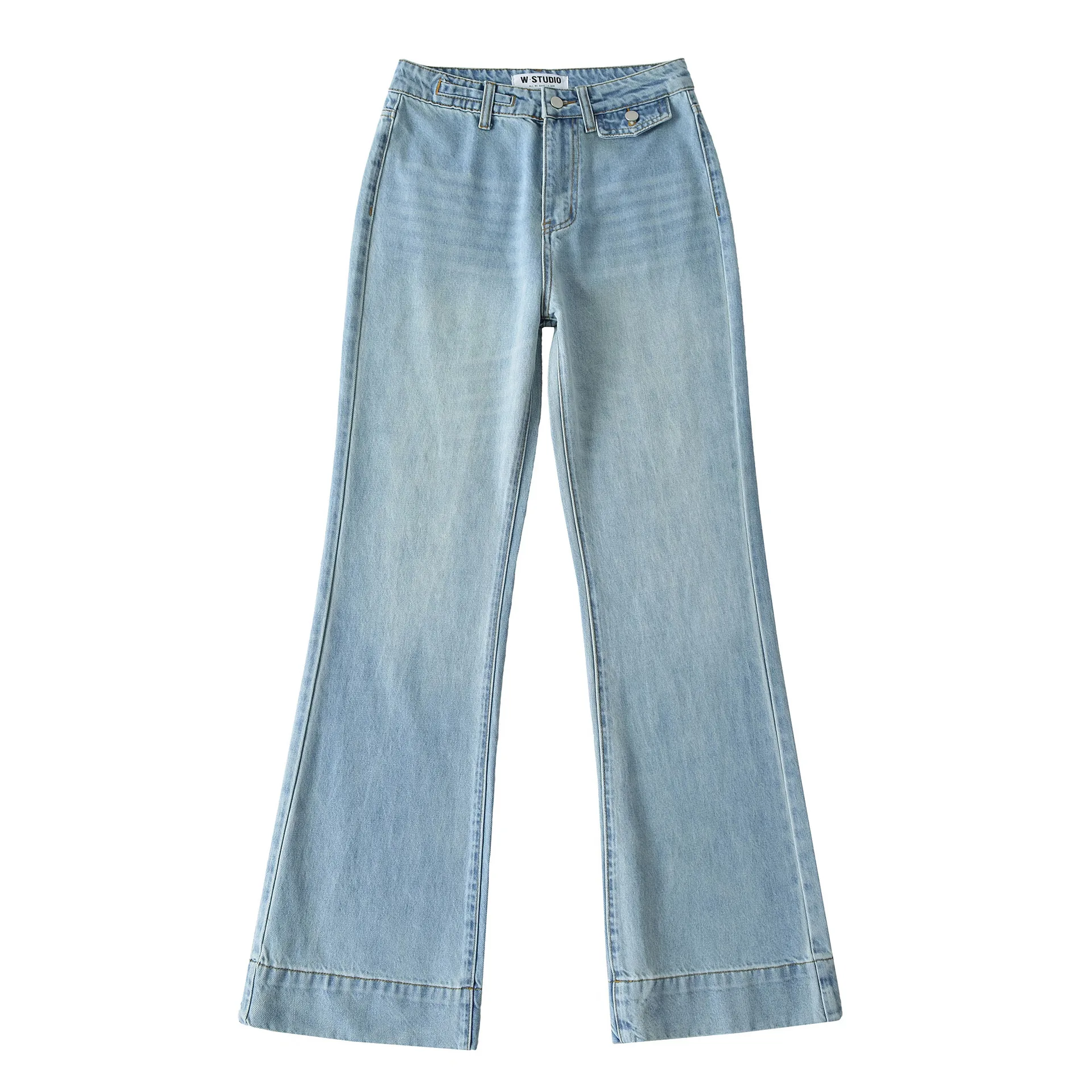 

Early Spring New Style Wind Pocket Design Wide Hem Sexy High Waist Flared Jeans Solid Color Pants Casual Elegant For Woman RHV9