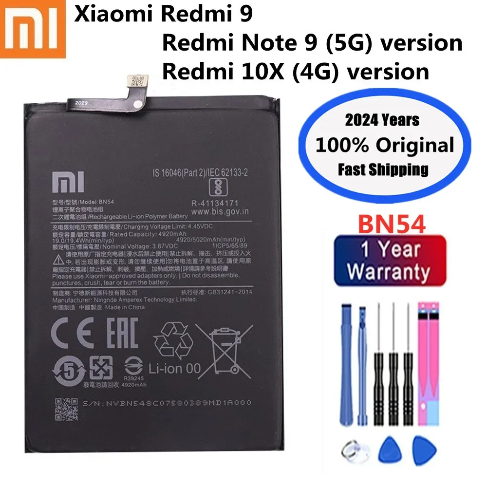 

2024 Years High Quality BN54 Original Battery For Xiaomi Redmi 9 / Redmi Note 9 5G / Redmi 10X 4G Phone Bateria Fast Shipping