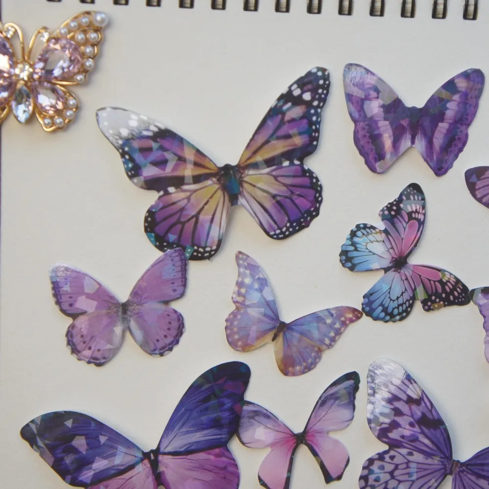 

18pcs Laser Diamond Pattern Tropical Forest Butterfly Design Paper Sticker Scrapbooking DIY Gift Packing Label Decoration