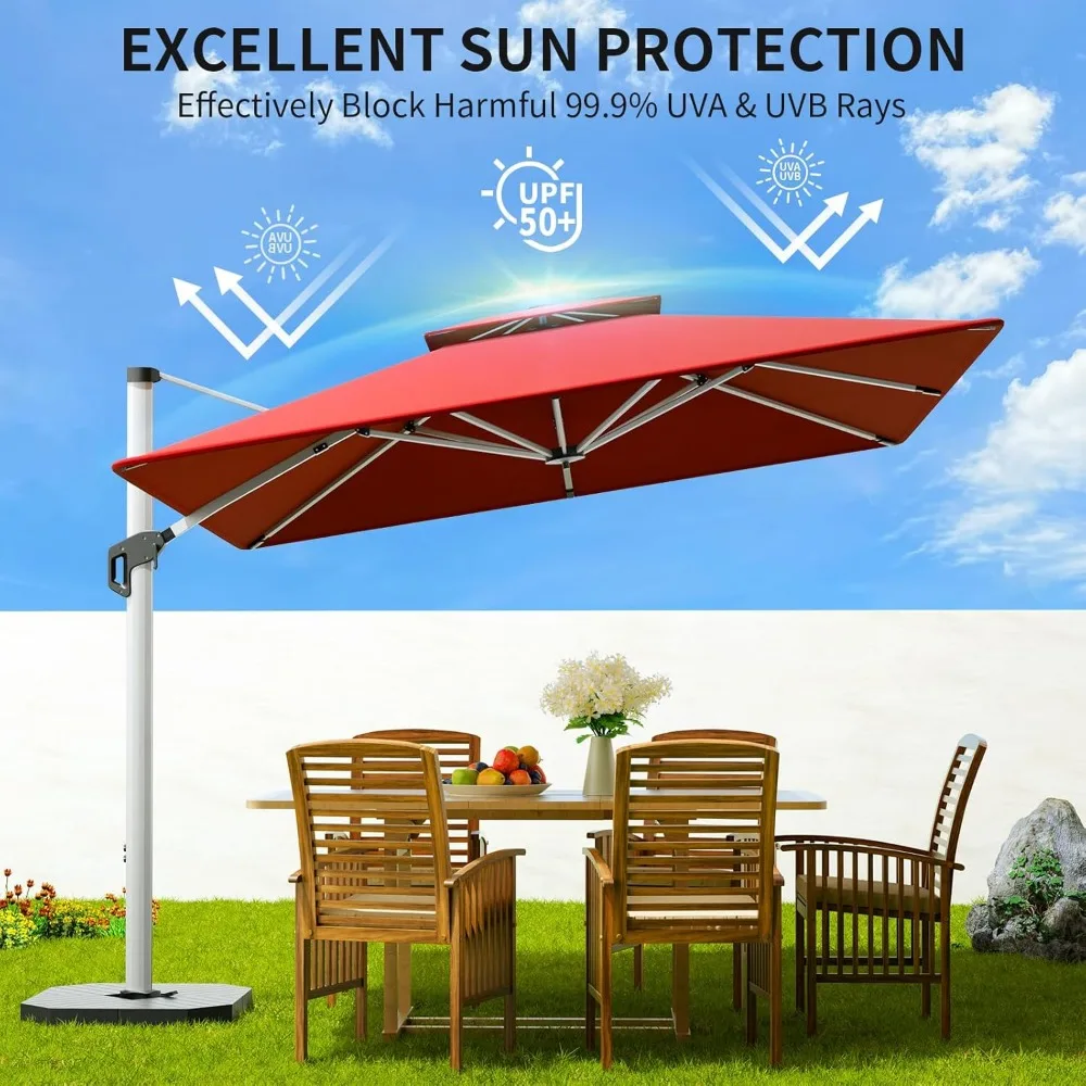 Outdoor Umbrella Deluxe Double Large Cantileover Heavy Duty Windproof Offset with 360-degree Rotation, All-aluminium Umbrellas