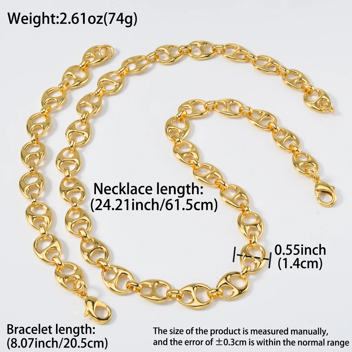 Pig Nose 18k Gold Plated Necklace And Bracelet Set Dubai 2pcs Jewelry Set Copper Neck Chain Bracelet Hip-hop Accessories Gifts
