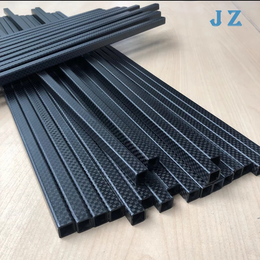 4Pcs Rectangle 3K Full Carbon Fiber Square Tube Glossy Surface High Strength Pipe Length 500mm OD 10mm 15mm 20mm 22mm 25mm 30mm